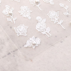 Rhinestone Nail Sticker - White Rose
