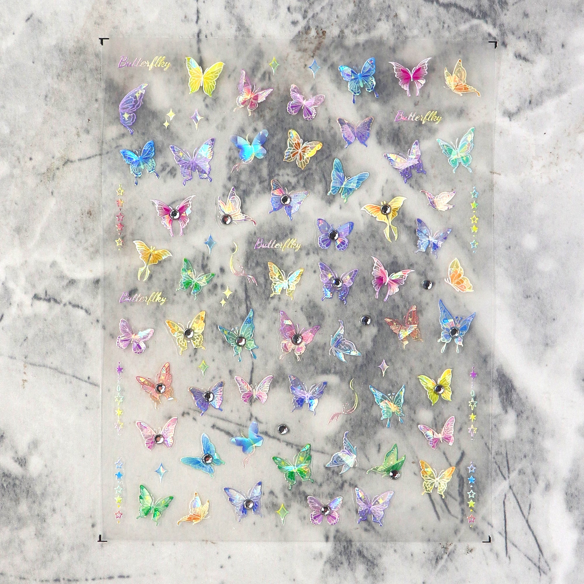 Rhinestone Nail Sticker - Colorful Butterflies