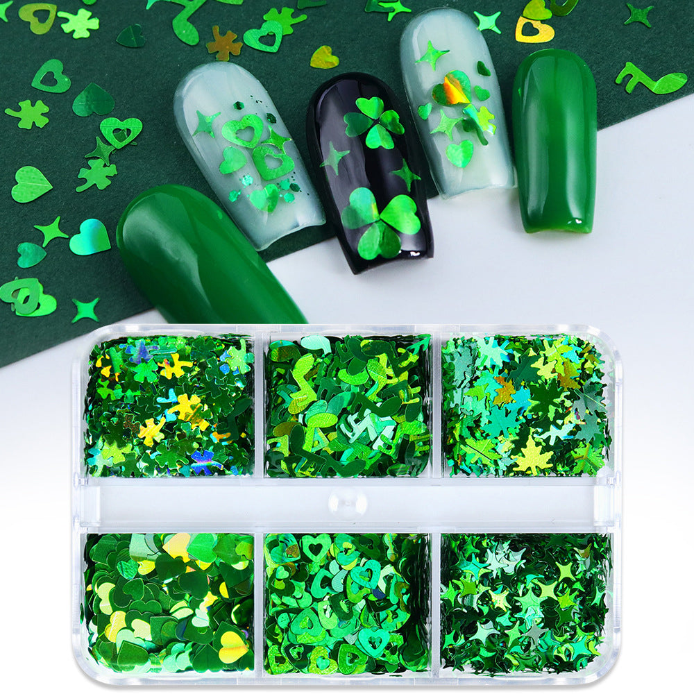Mix Green Nail Glitters - 6 Grids
