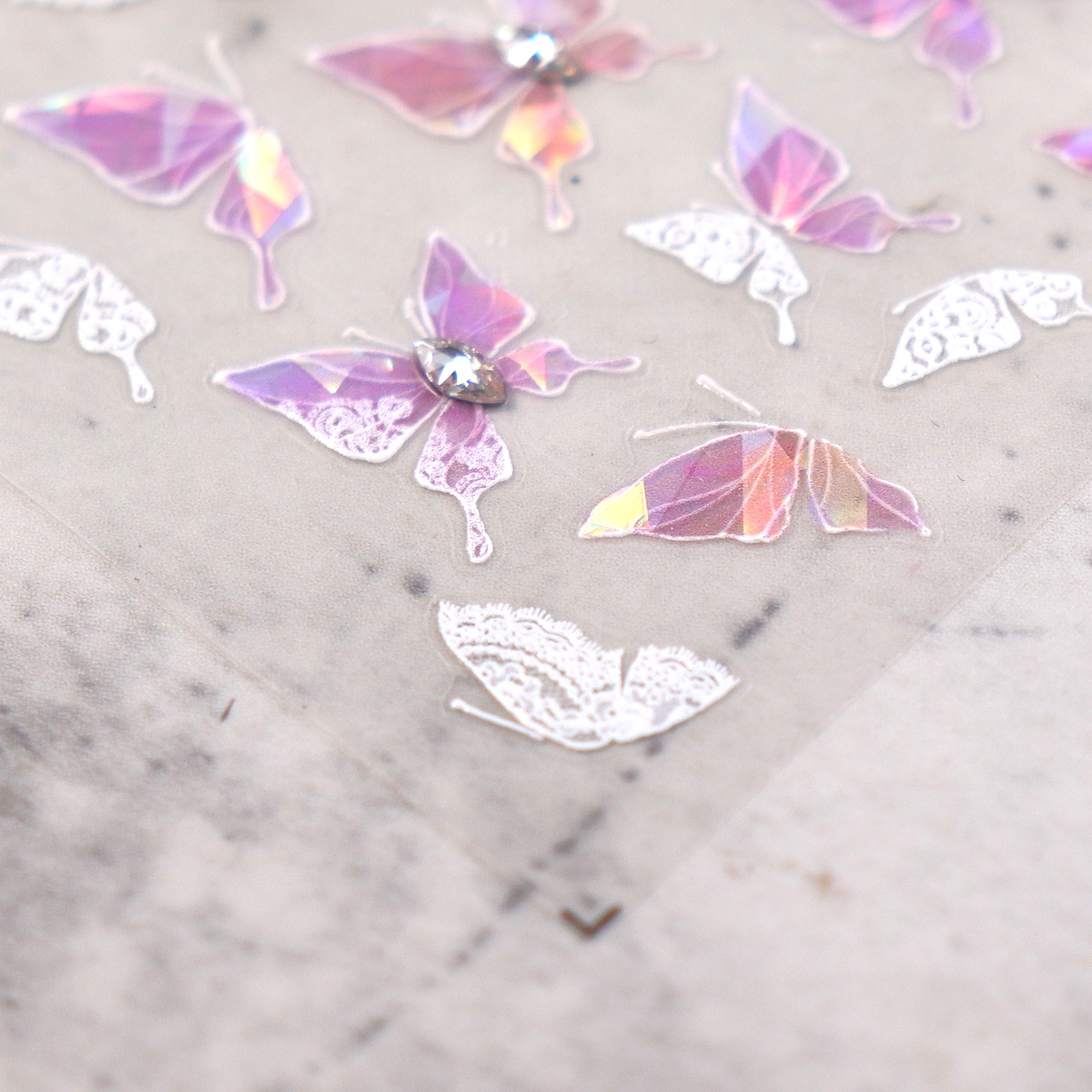 Rhinestone Nail Sticker - Pink Shell Butterfly