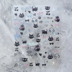 Chrome Nail Sticker - Music Black Cat (Holo）