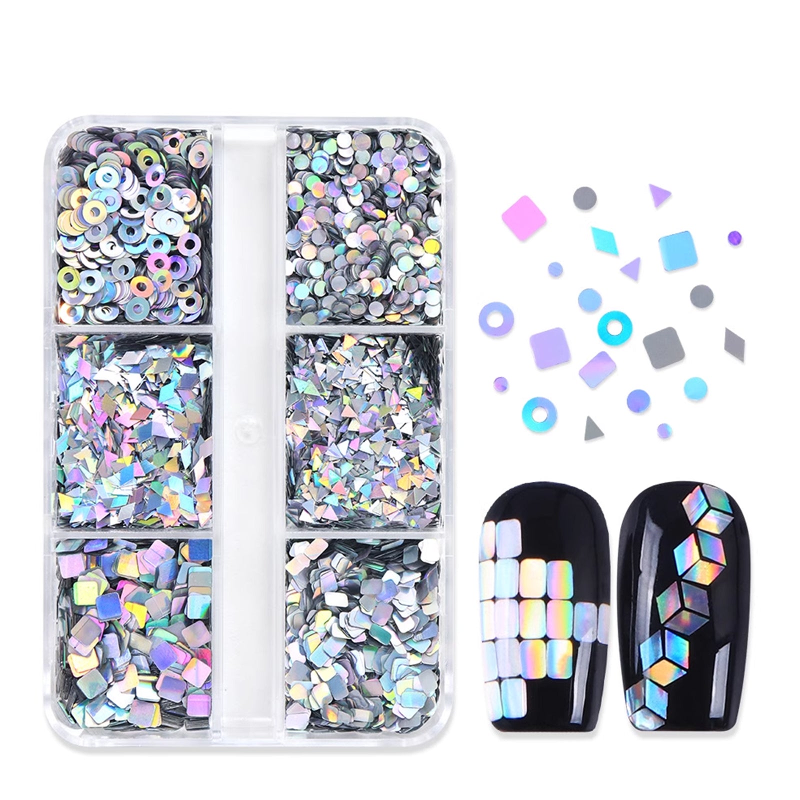 6 Grids Holographic Nail Sequins - Geometry