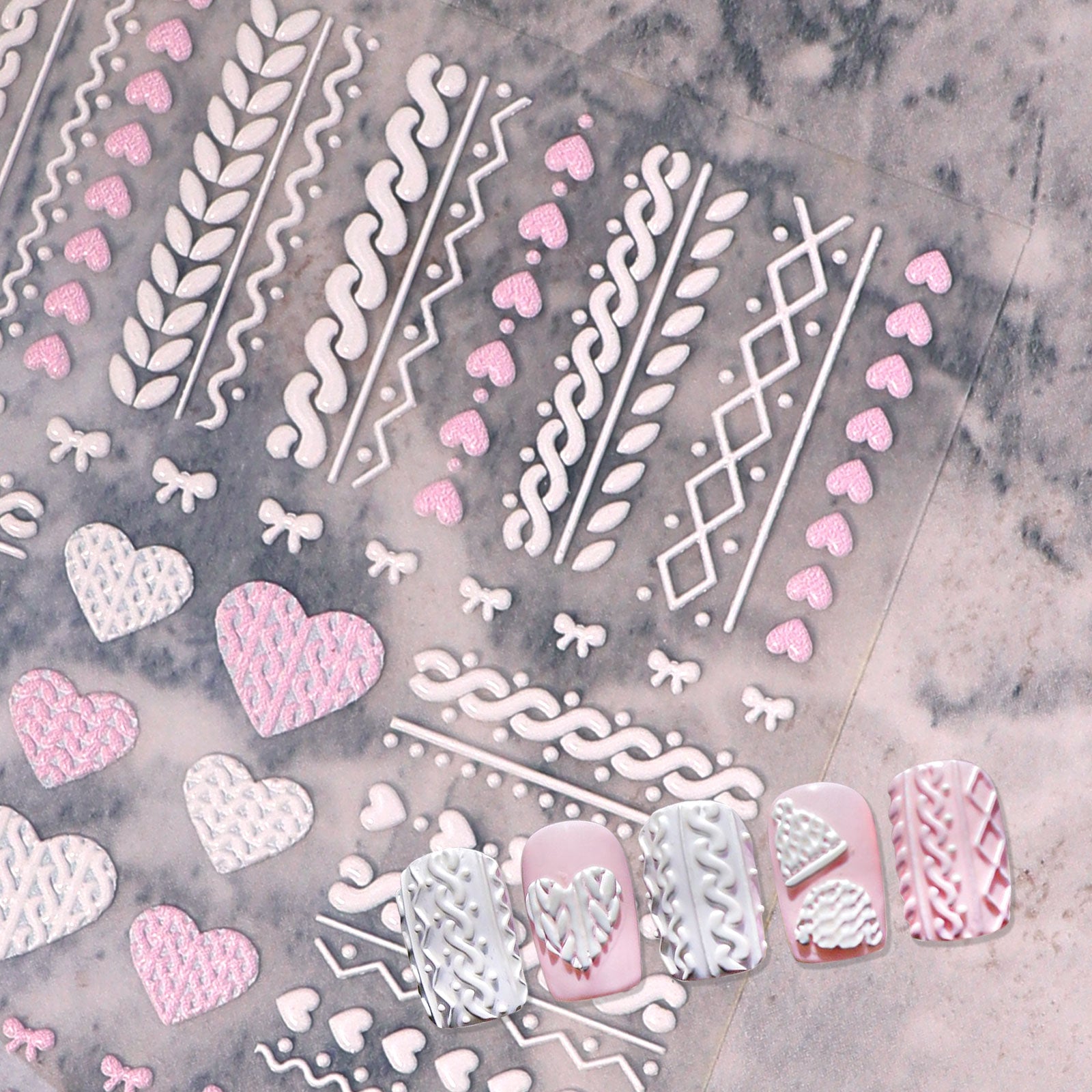 5D Nail Sticker - Cute Sweater (Pink White)