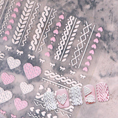 5D Nail Sticker - Cute Sweater (Pink White)