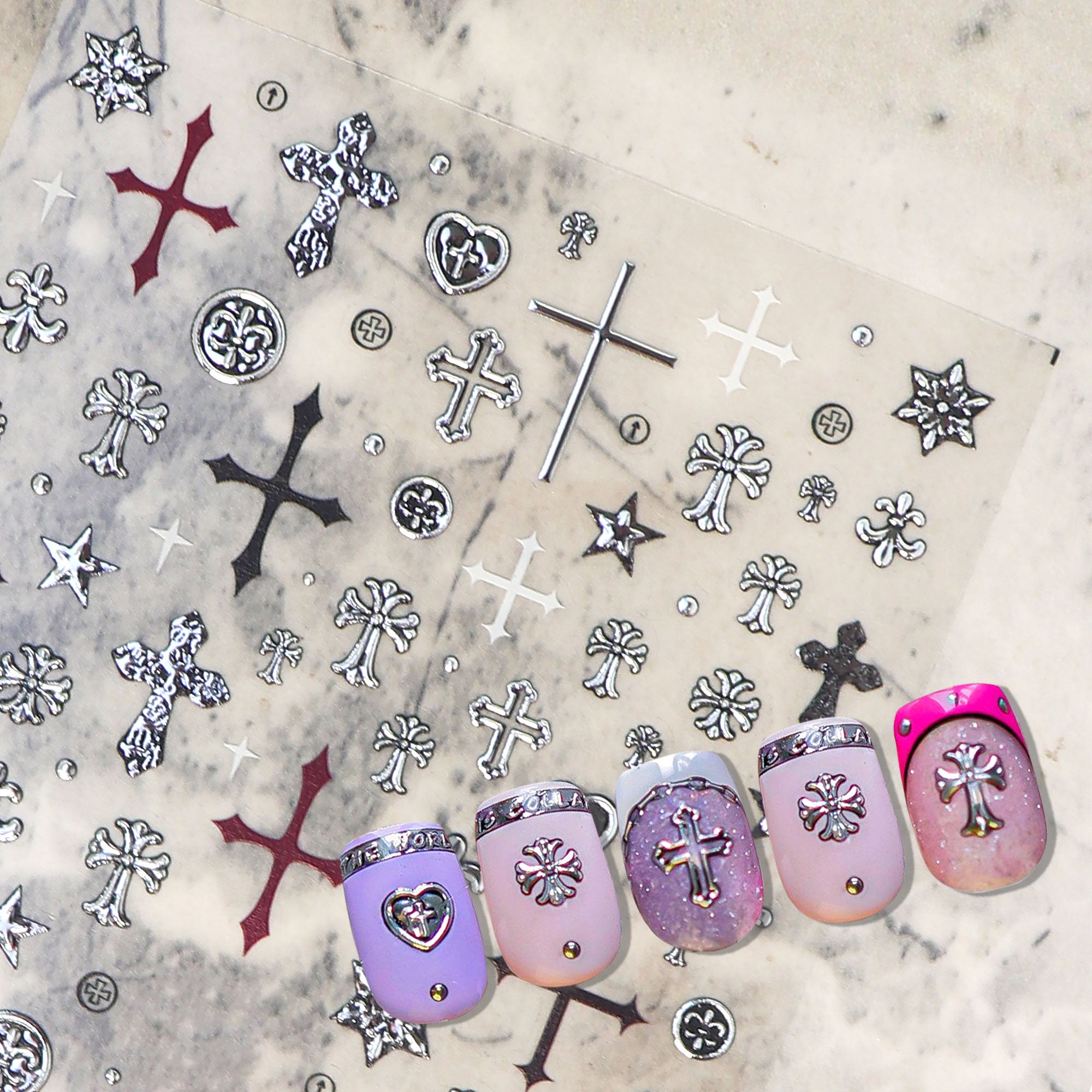Chrome Nail Sticker - Metallic Cross