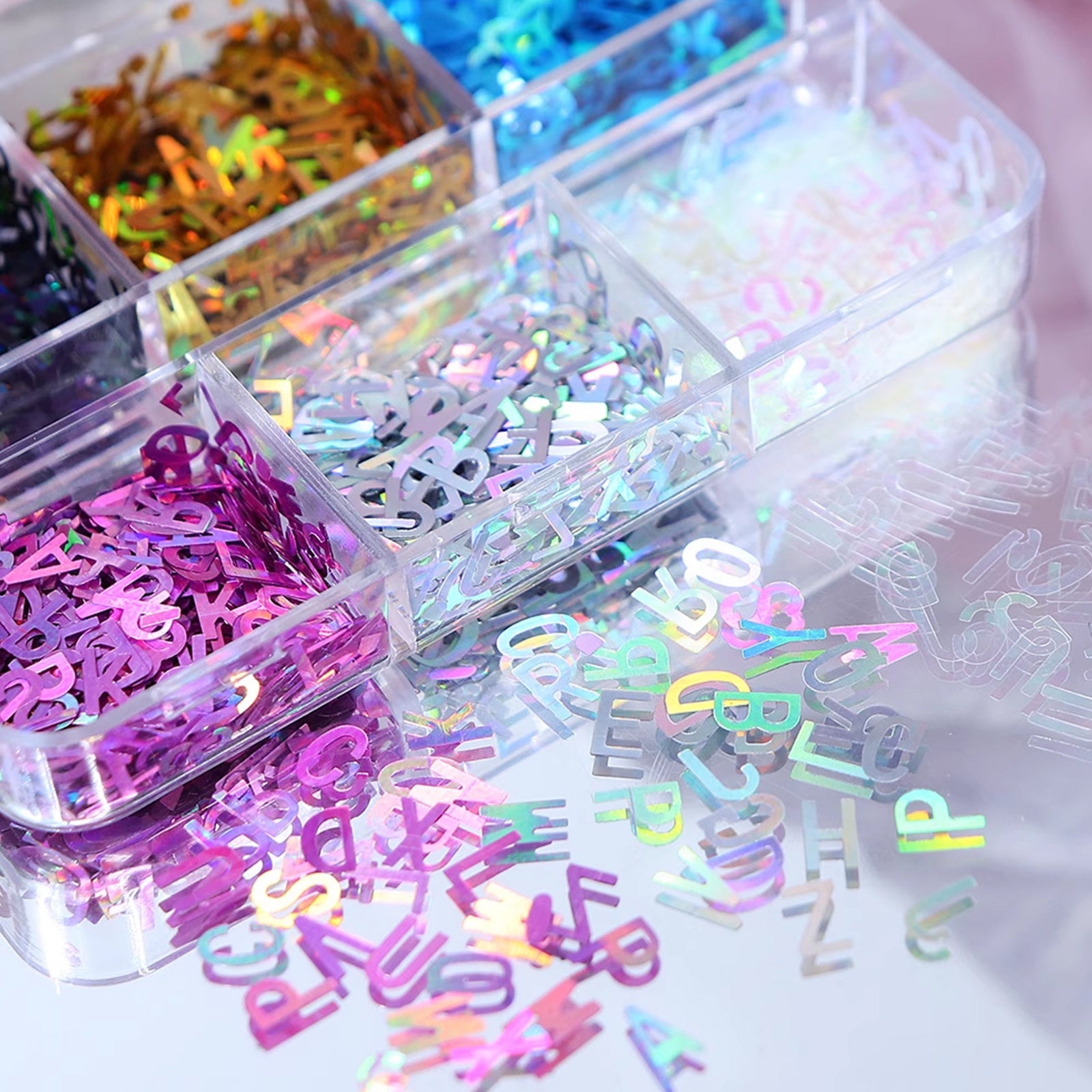 6 Grids Holographic Nail Sequins - Letters