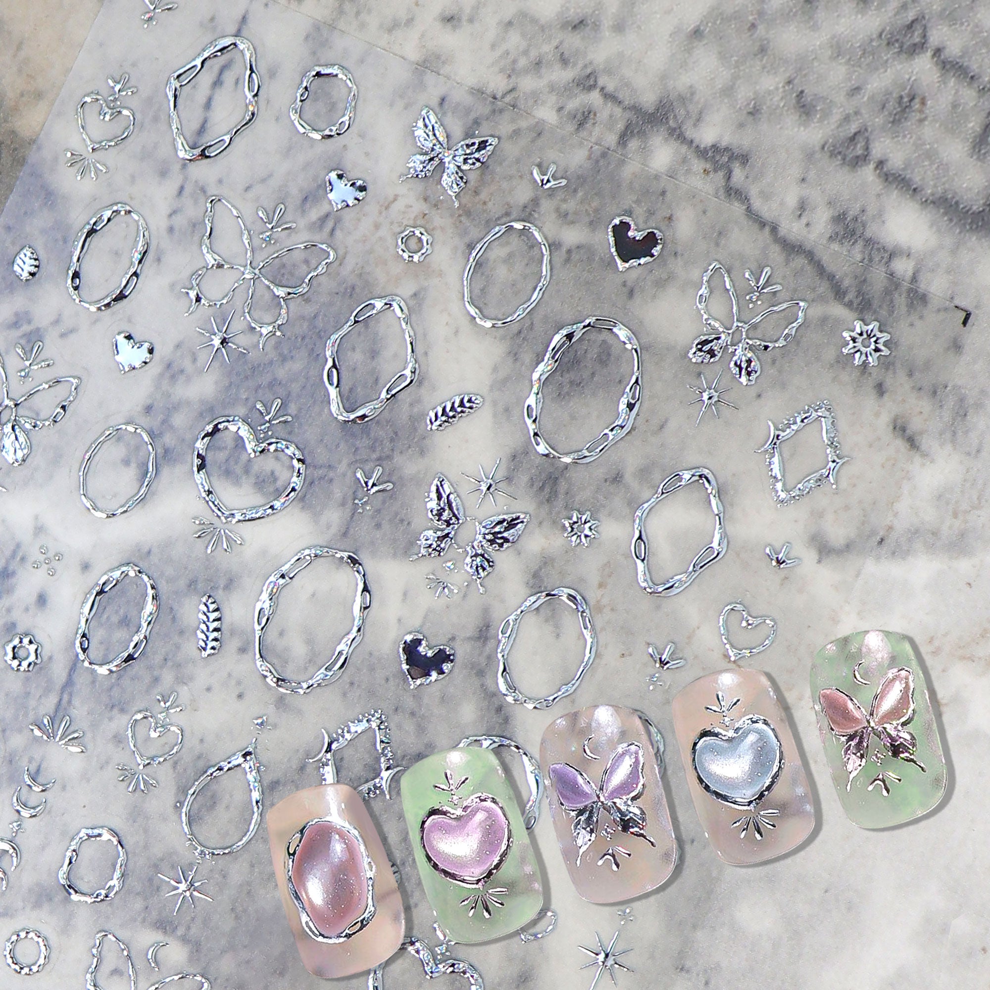 Chrome Nail Sticker - Butterfly & Frame