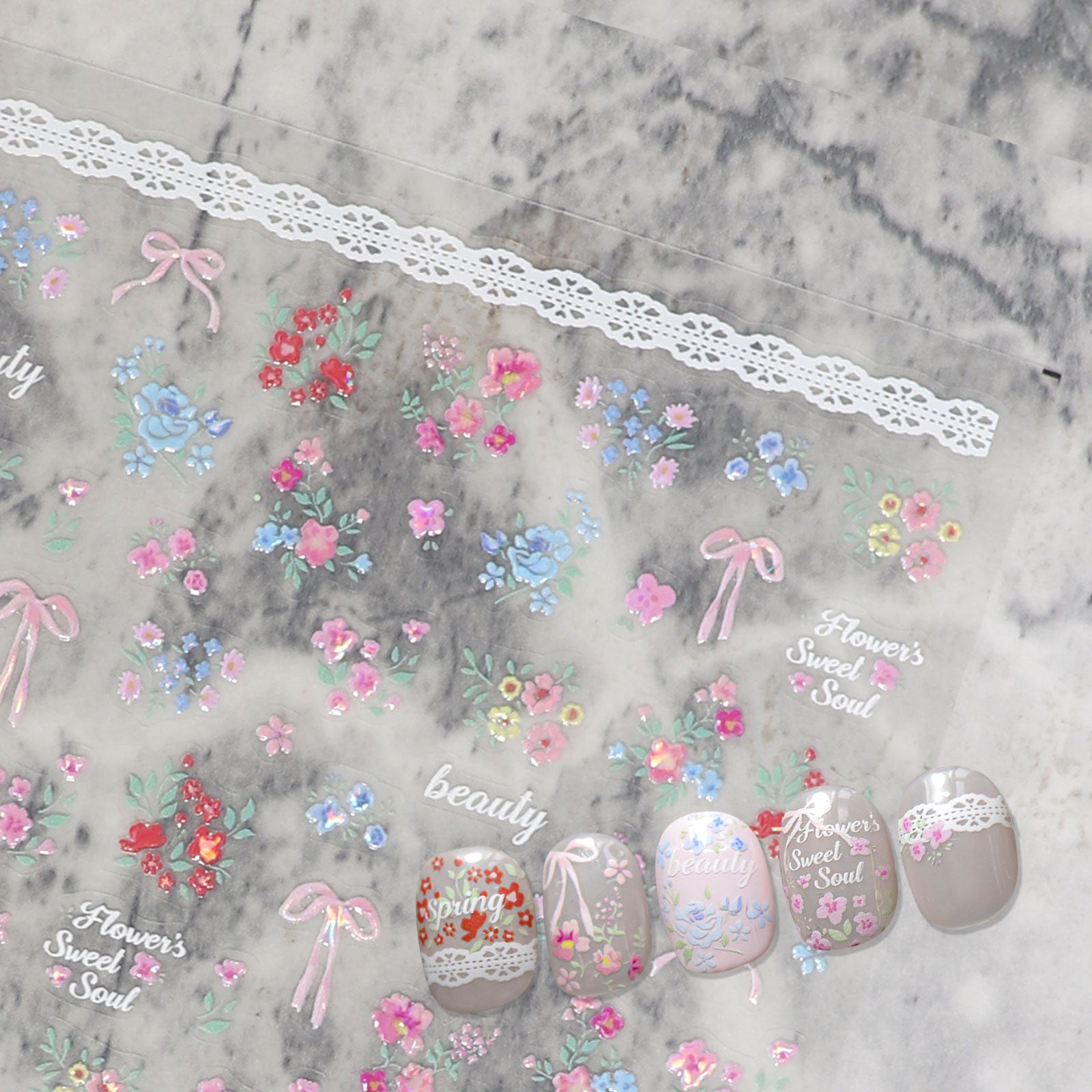 Shell Nail Sticker - Lace & Tiny Flowers