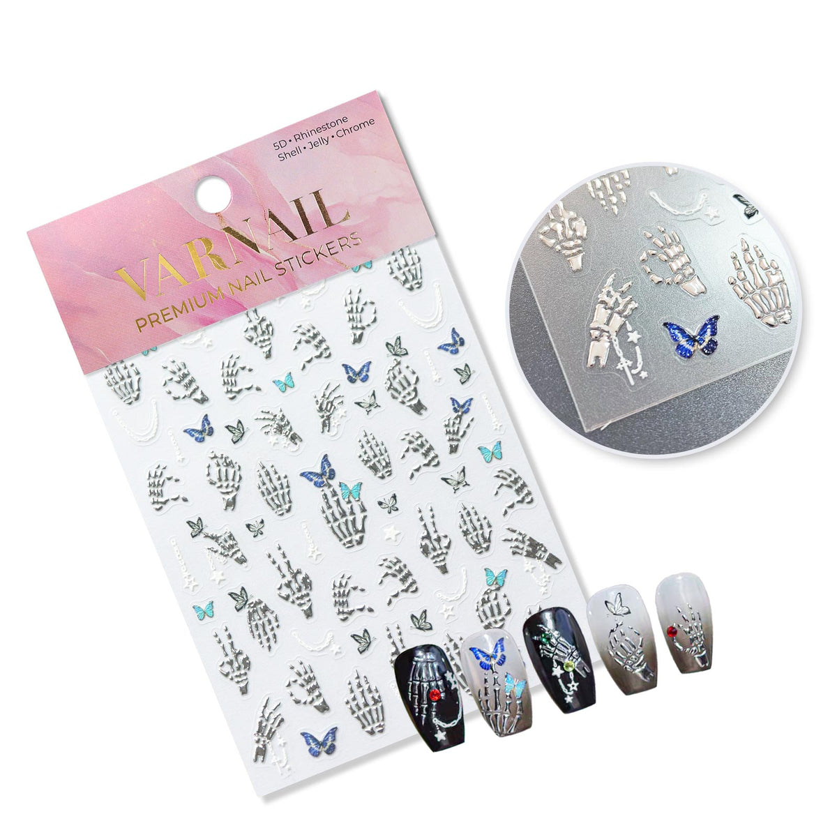 Chrome Nail Sticker - Butterfly & Skeleton