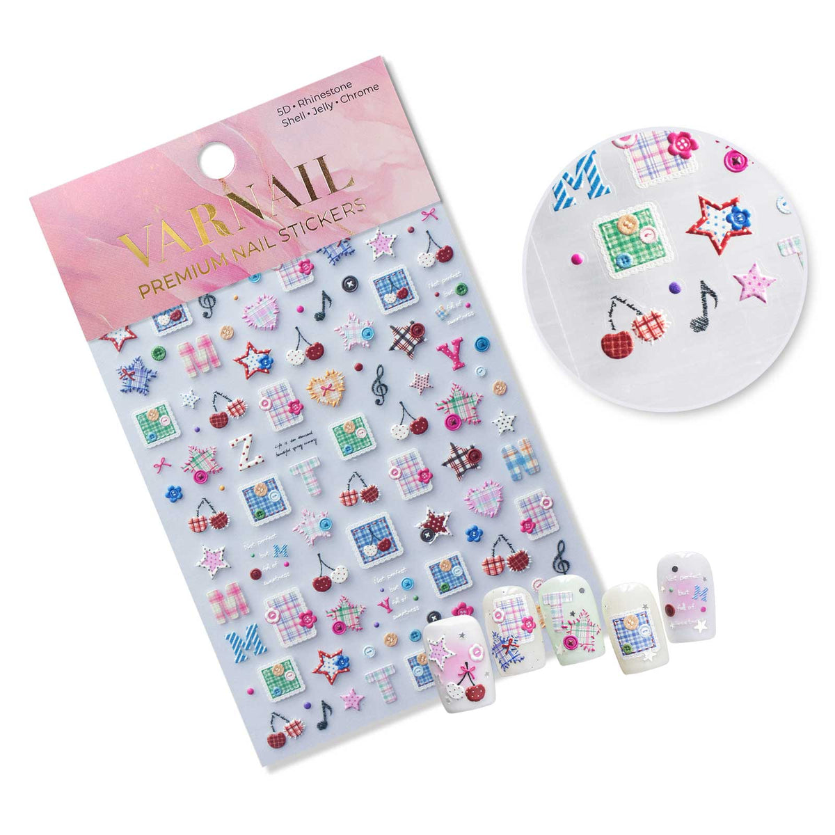 5D Nail Sticker - Plaid Cherry