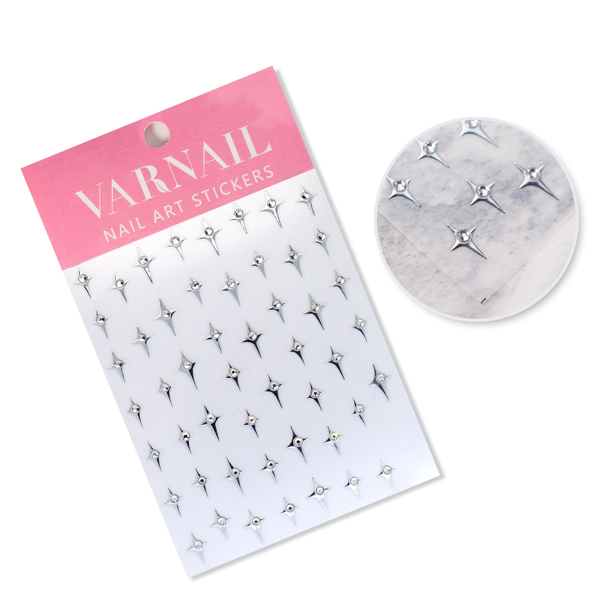 Rhinestone Nail Sticker - Four-Pointed Star (Silver)