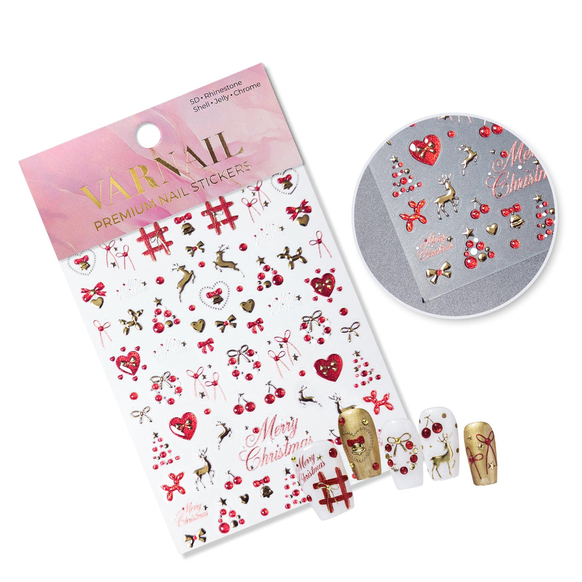 Chrome Nail Sticker - Red & Gold Christmas