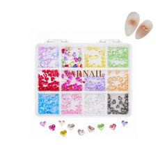 Heart Nail Charms with 12 Grids Storage Box