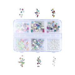 6-Grid Mixed Nail Art Rhinestones & Round Pearl Decor