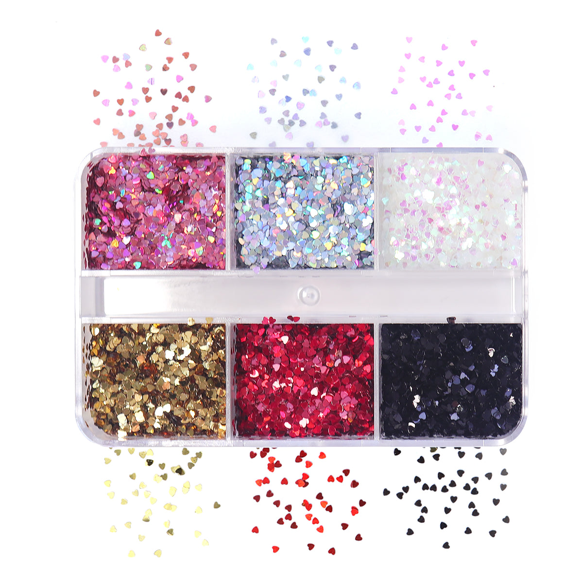 Mini Heart Nail Glitters - 6 Grids
