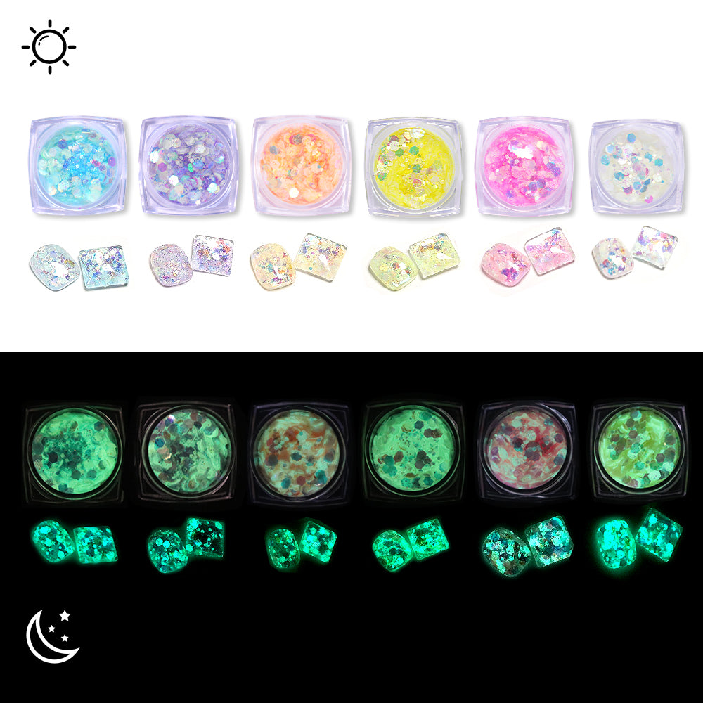 Glow In Dark Mixed Nail Sequins 6 Colors/Set