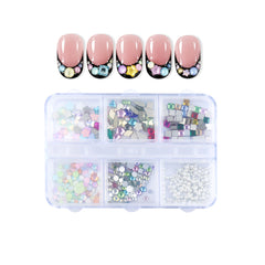 6-Grid Mixed Nail Art Rhinestones & Round Pearl Decor