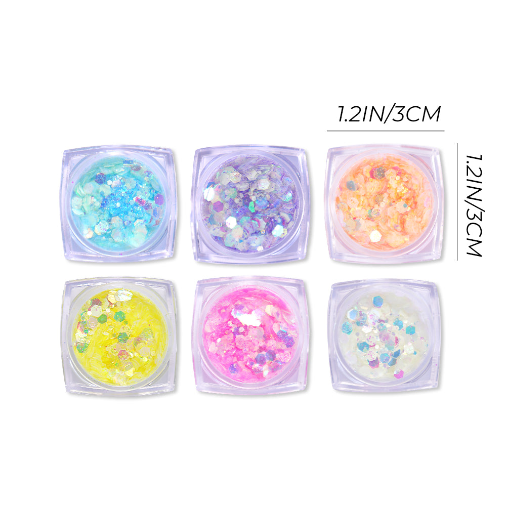 Glow In Dark Mixed Nail Sequins 6 Colors/Set