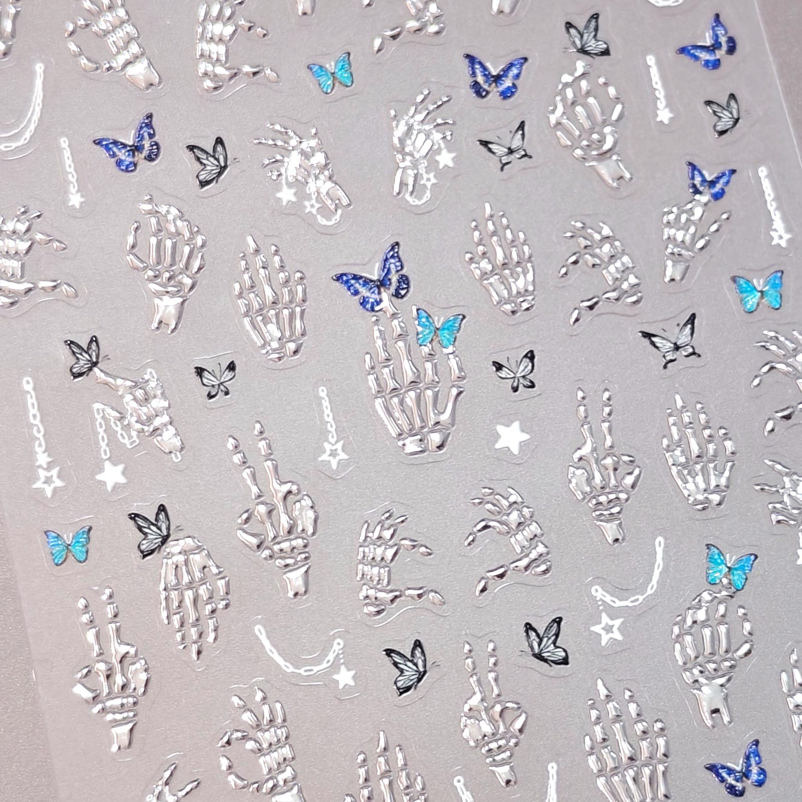Chrome Nail Sticker - Butterfly & Skeleton
