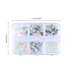 6-Grid Mixed Nail Art Rhinestones & Round Pearl Decor
