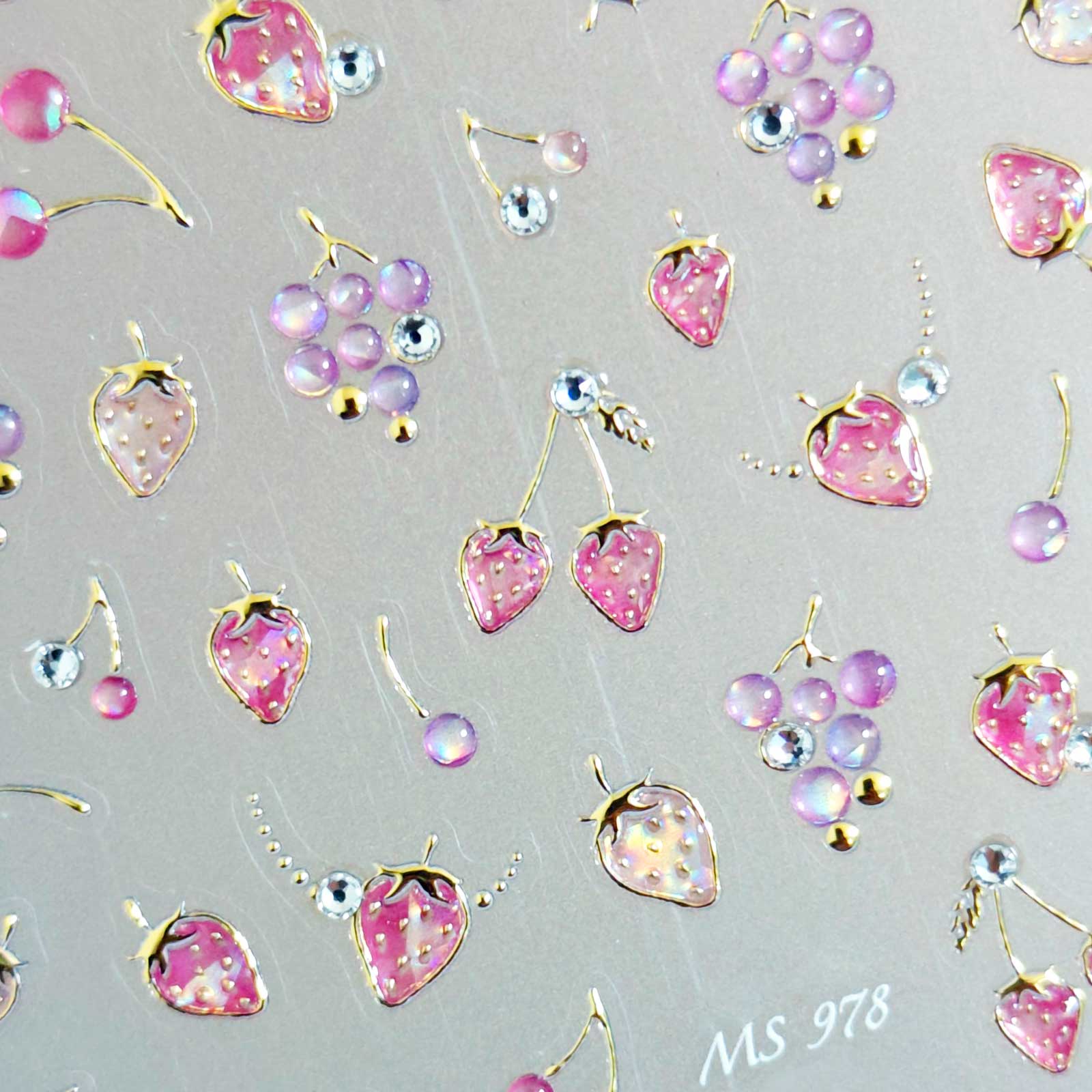 Rhinestone Nail Sticker - Vintage Strawberry & Grape