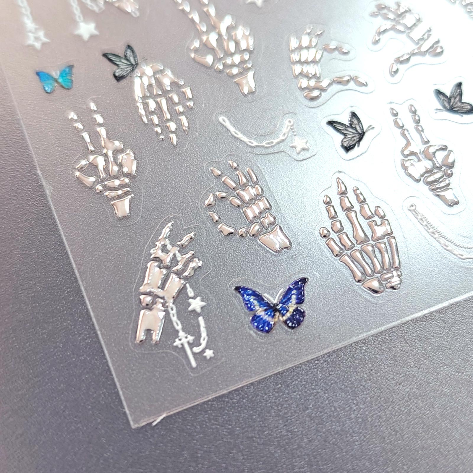 Chrome Nail Sticker - Butterfly & Skeleton