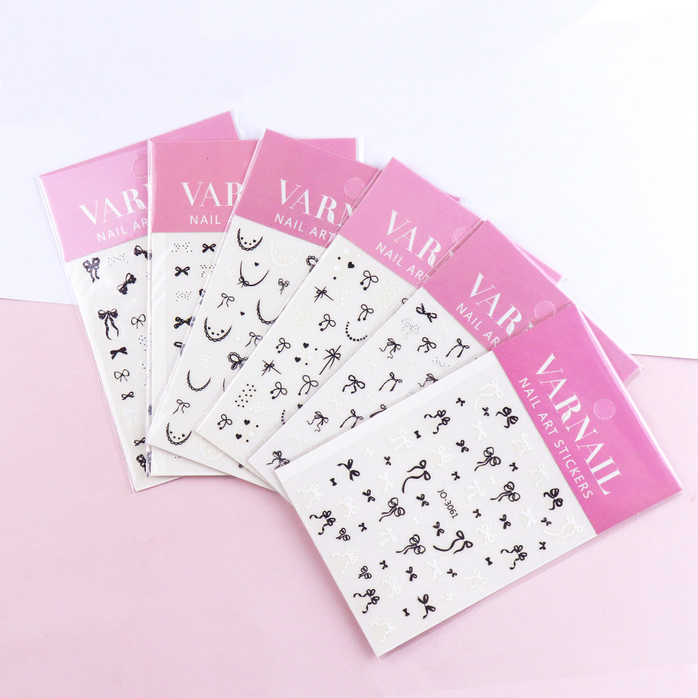 Nail Sticker - Black & White Bowknot