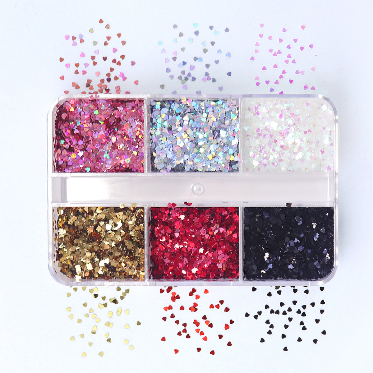 Mini Heart Nail Glitters - 6 Grids