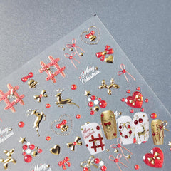 Chrome Nail Sticker - Red & Gold Christmas