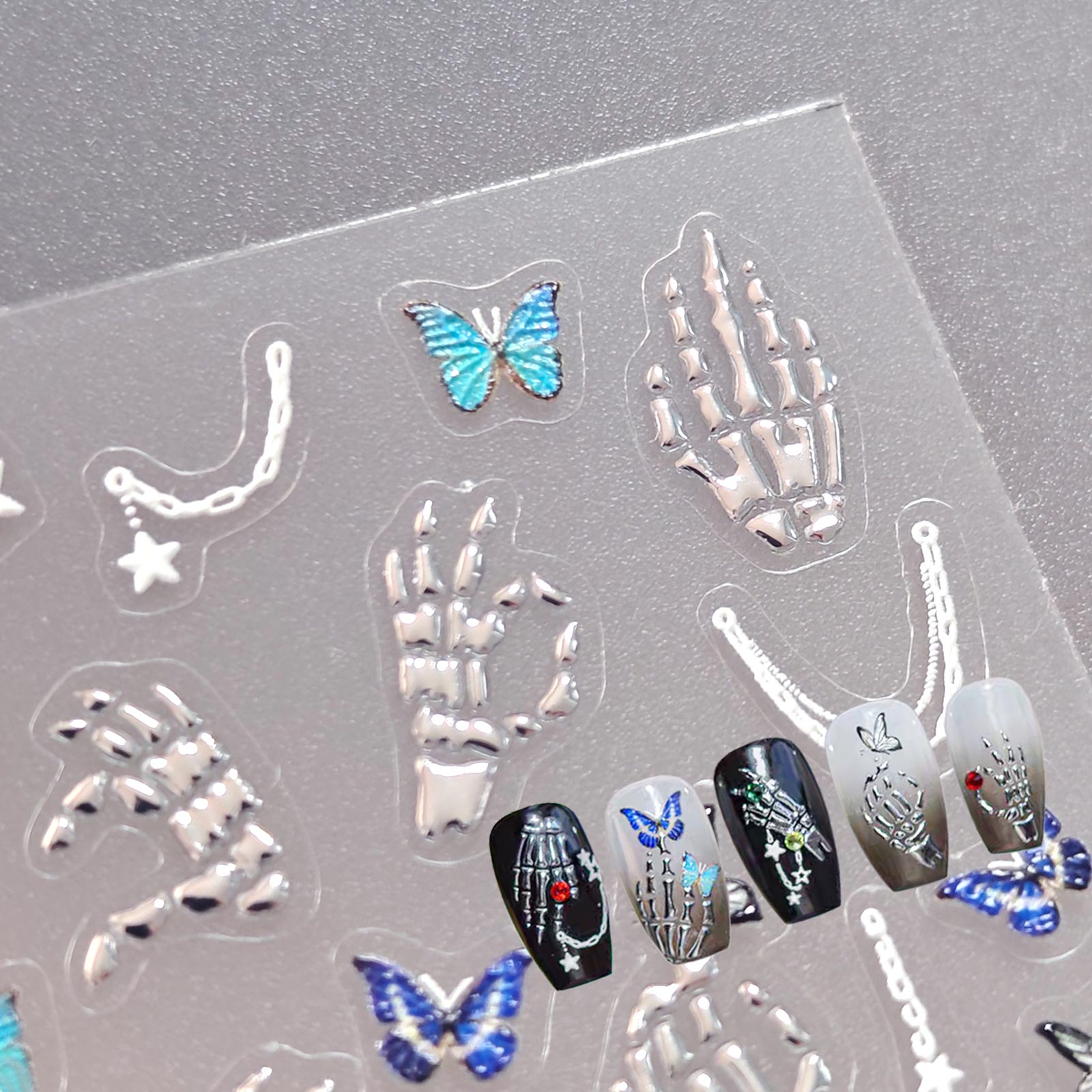 Chrome Nail Sticker - Butterfly & Skeleton
