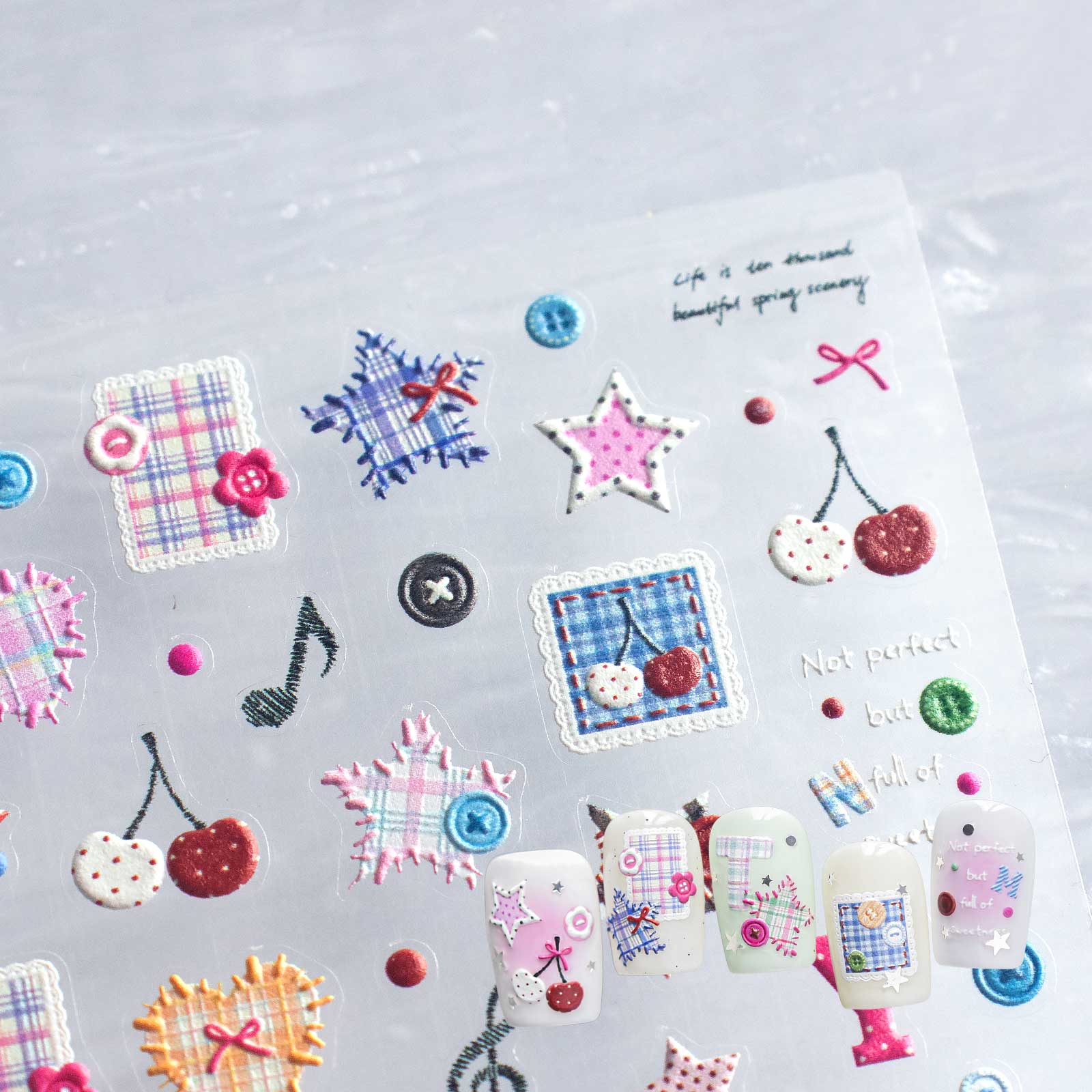 5D Nail Sticker - Plaid Cherry