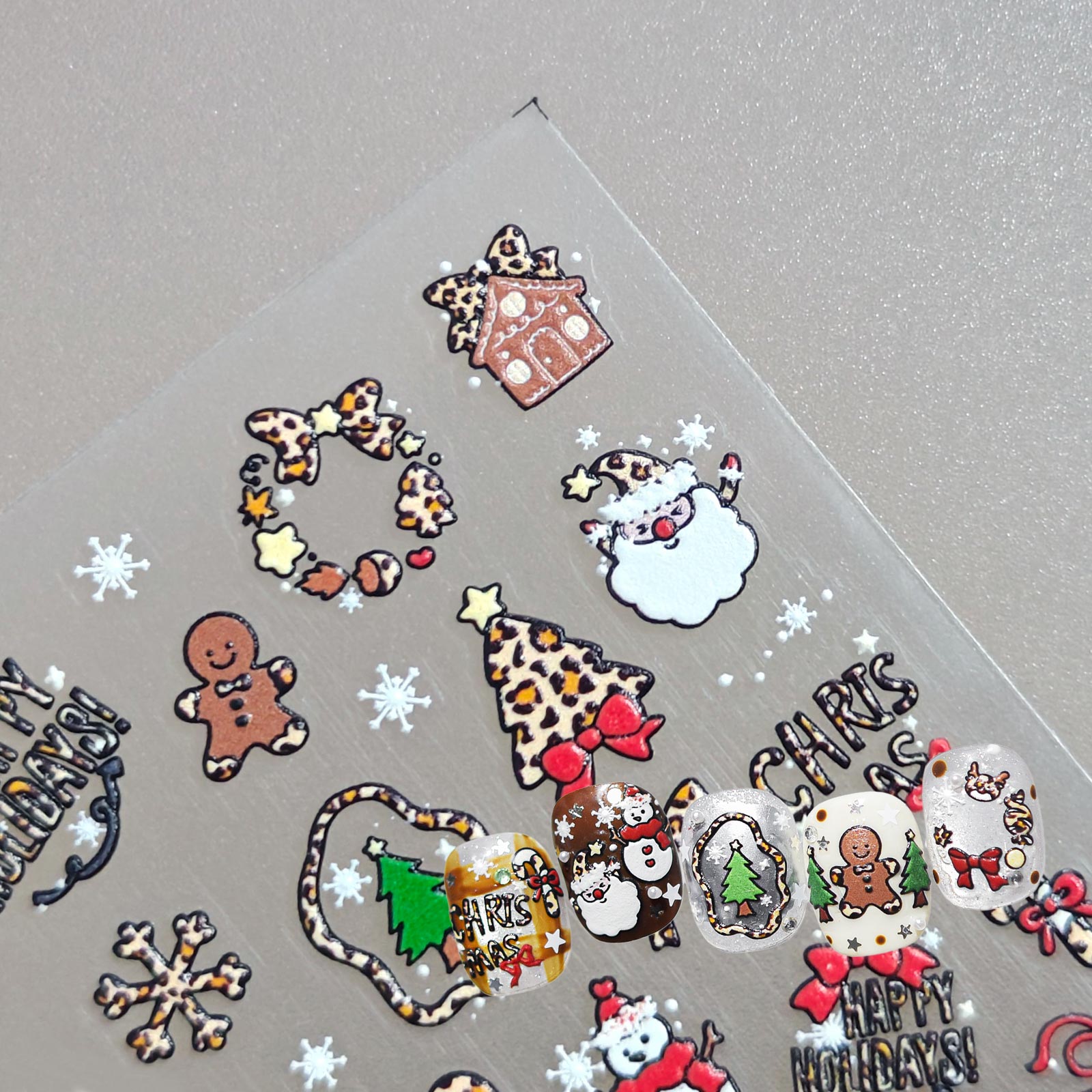 5D Nail Sticker - Christmas & Leopard Print