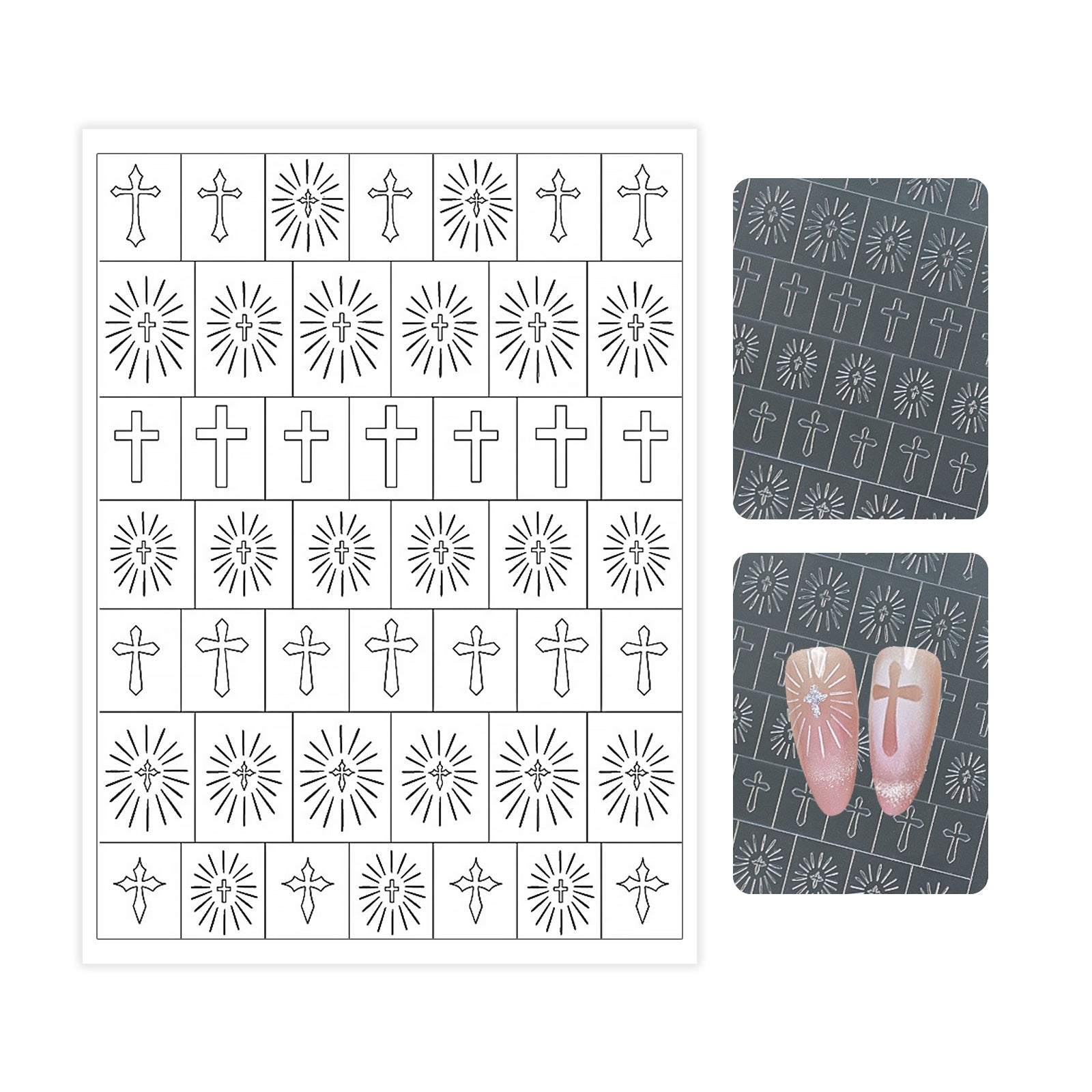 Hollow Nail Stencil Sticker - Faith & Celestial & Cross Heart French