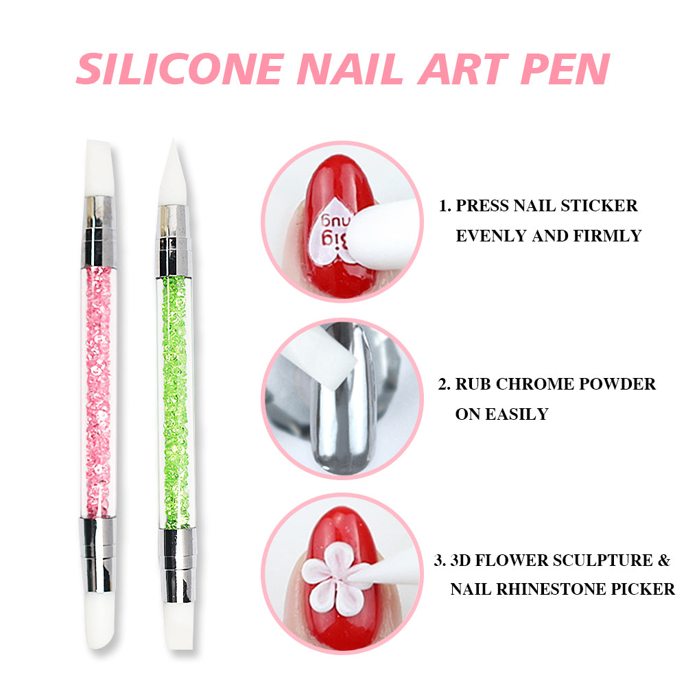 silicone brush set (5Pcs Nail Art Sculpture Pen Dual Tipped Silicone  Rhinestone Nail Polish Carving Pen)