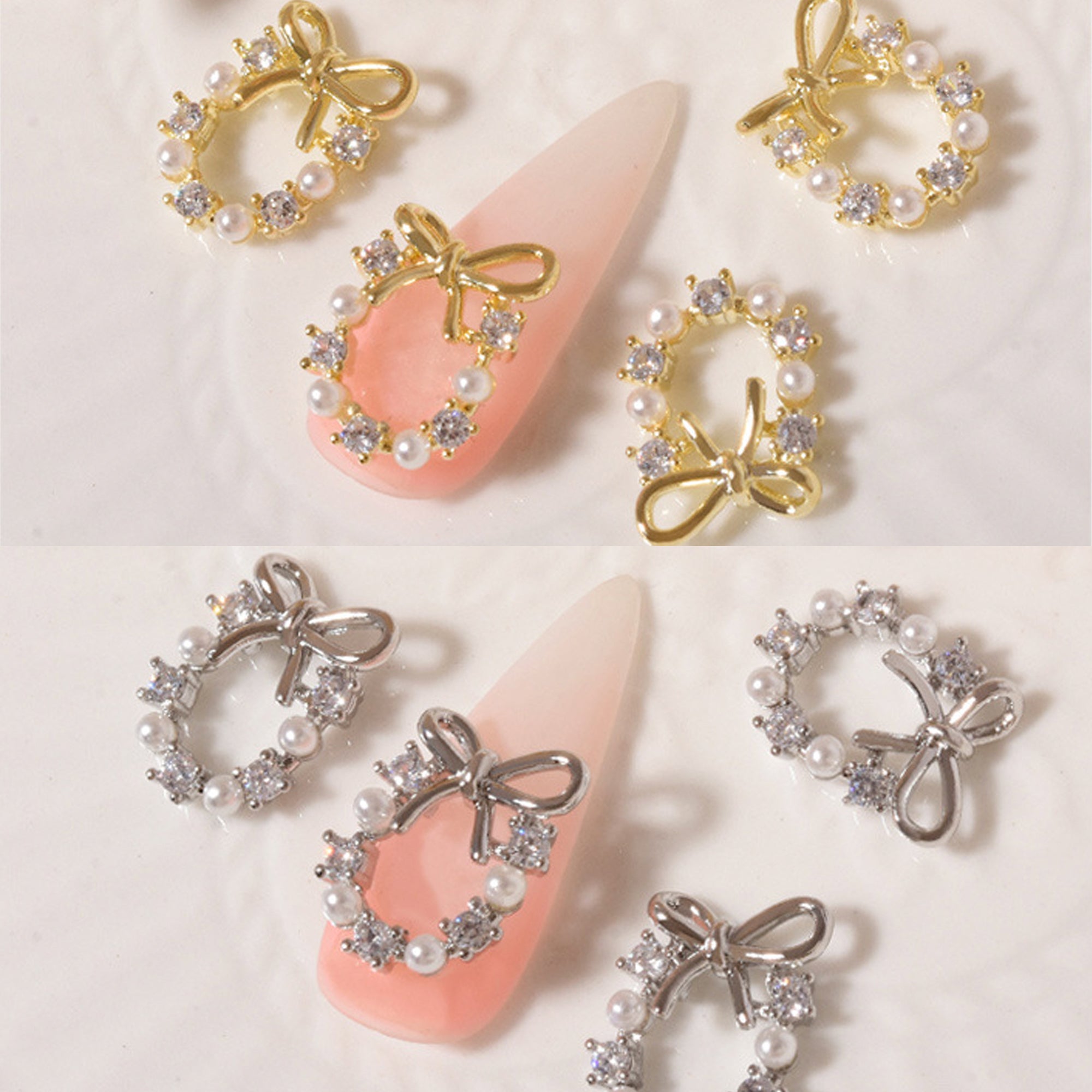 Zircon Nail Charms with Pearl - Christmas Wreath