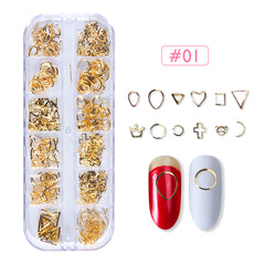 12 Grids Gold Silver Hollow Nail Art Decorations