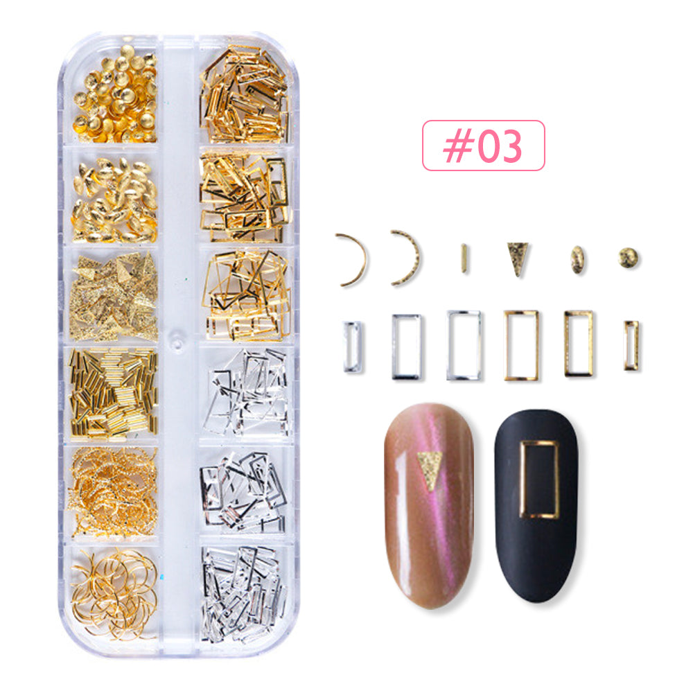 12 Grids Gold Silver Hollow Nail Art Decorations