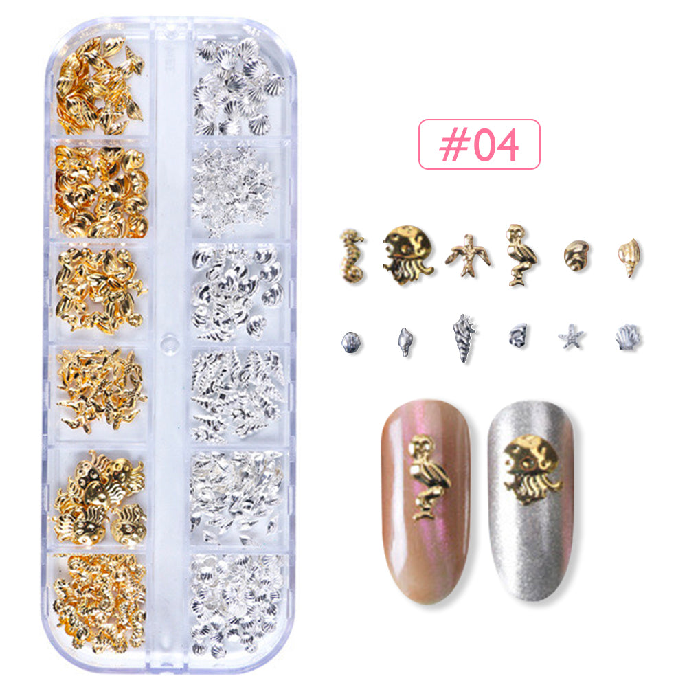 12 Grids Gold Silver Hollow Nail Art Decorations