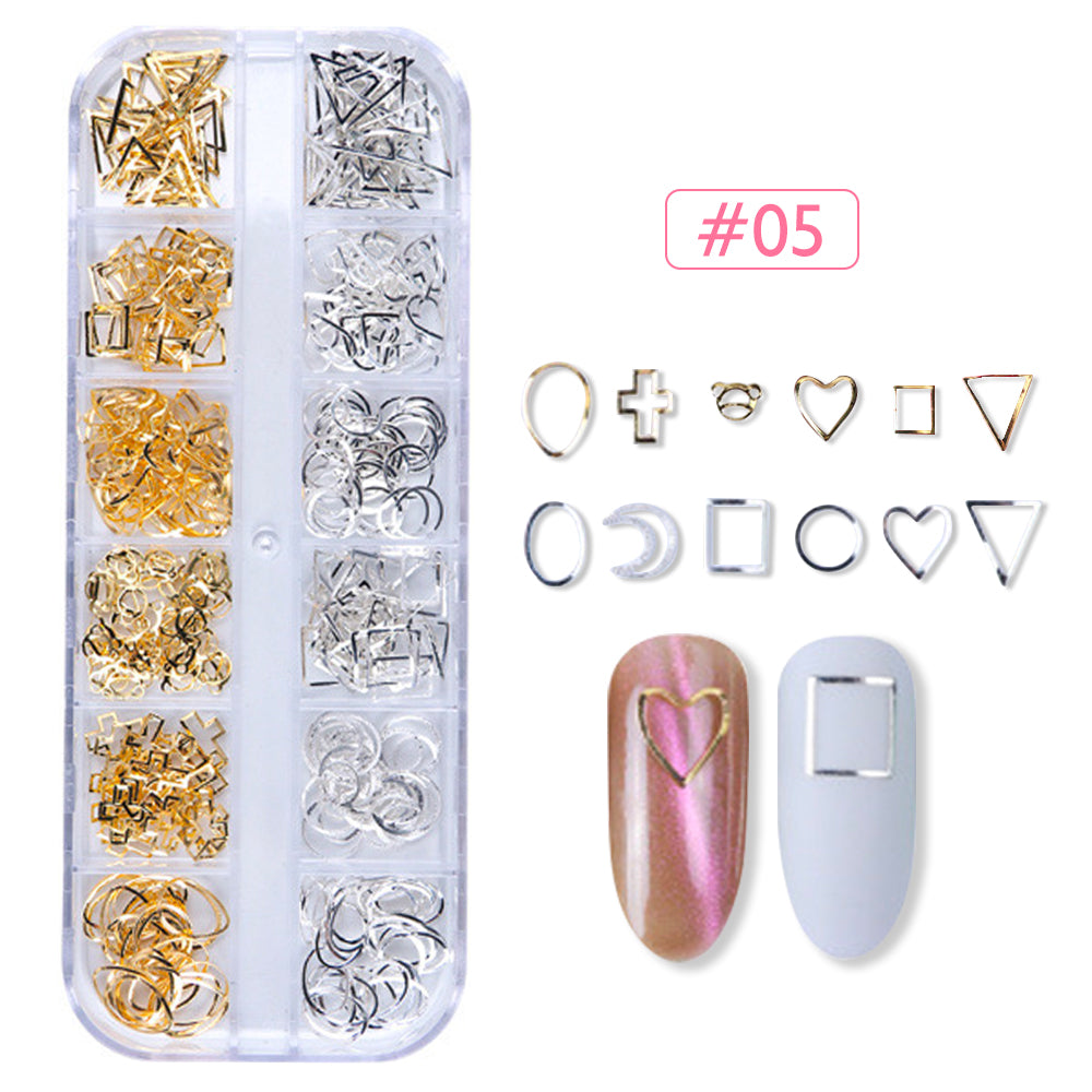 12 Grids Gold Silver Hollow Nail Art Decorations