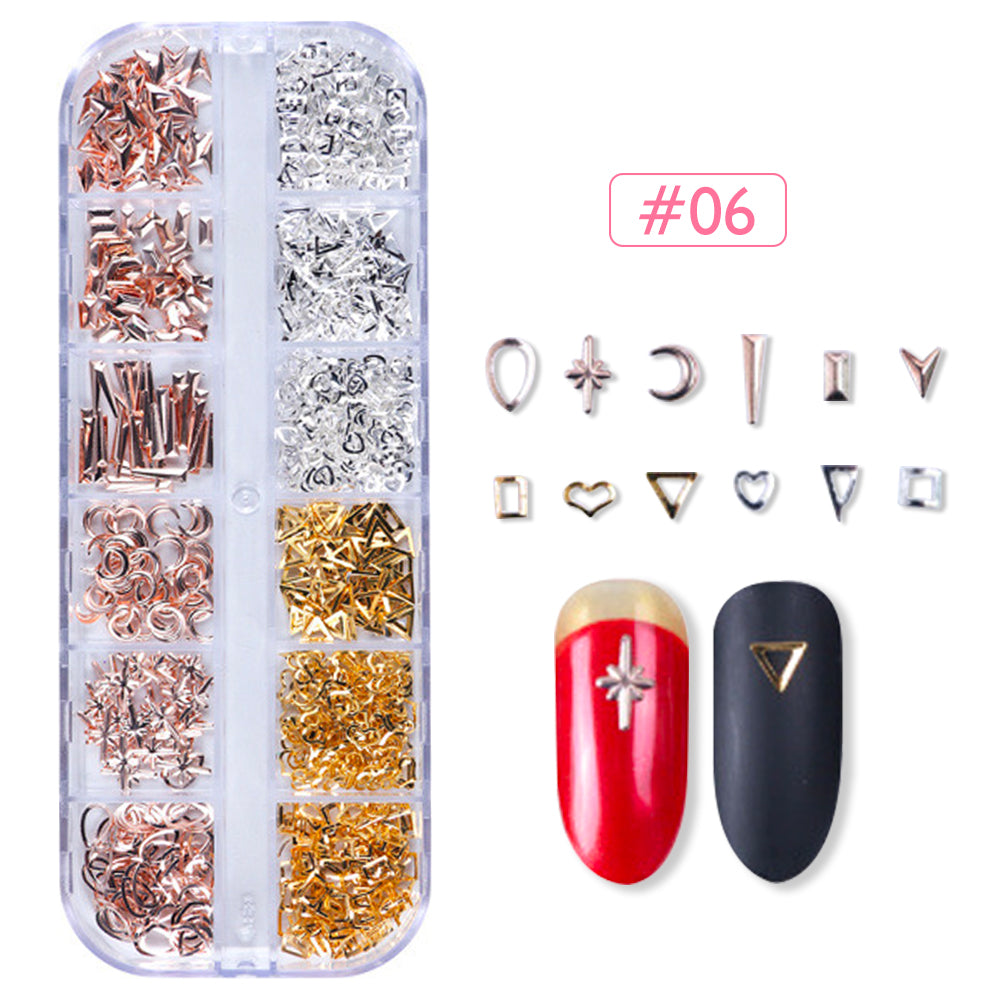 12 Grids Gold Silver Hollow Nail Art Decorations