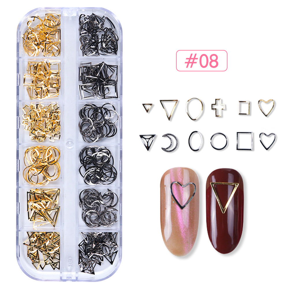 12 Grids Gold Silver Hollow Nail Art Decorations