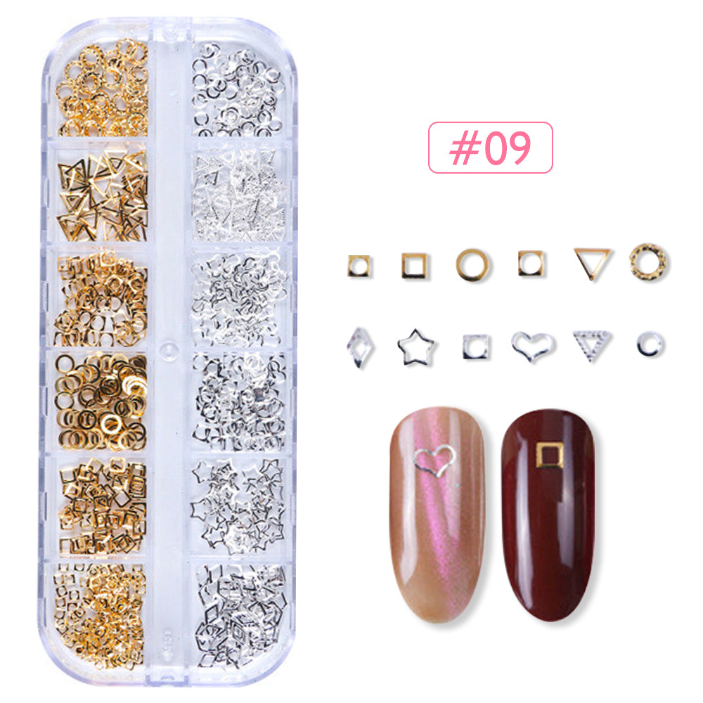 12 Grids Gold Silver Hollow Nail Art Decorations