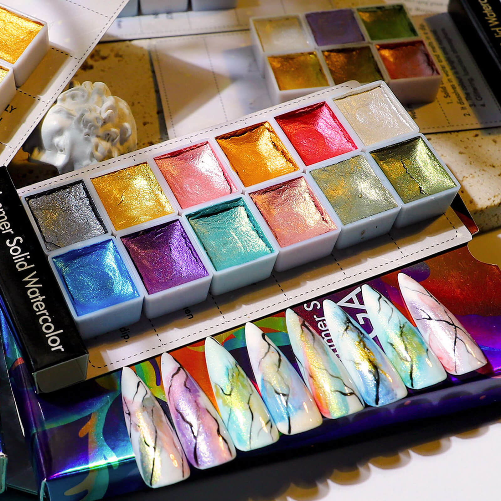 Solid Shimmering Nail Art Watercolor Palette