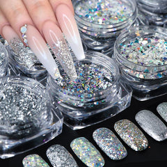 Multi-shaped Laser Silver Sequins for Nails Decor 8pcs/ Set VN152125
