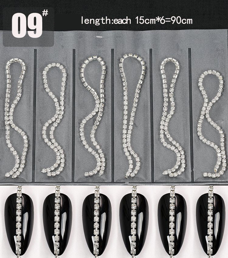 Sparkling Nail Chain Rhinestone Charms (6 Grids）VN1951