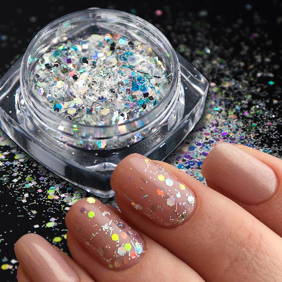 Multi-shaped Laser Silver Sequins for Nails Decor 8pcs/ Set VN152125