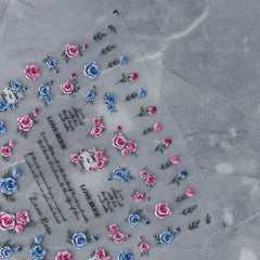 5D Nail Sticker - Blue & Pink Rose