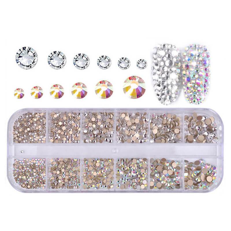 12 Grids White Rhinestones Nail Art Decoration Flat Back Crystal  Rhinestones Mixed Sizes DIY Glass Manicure Accessories Nail Supplies for  Salon Design