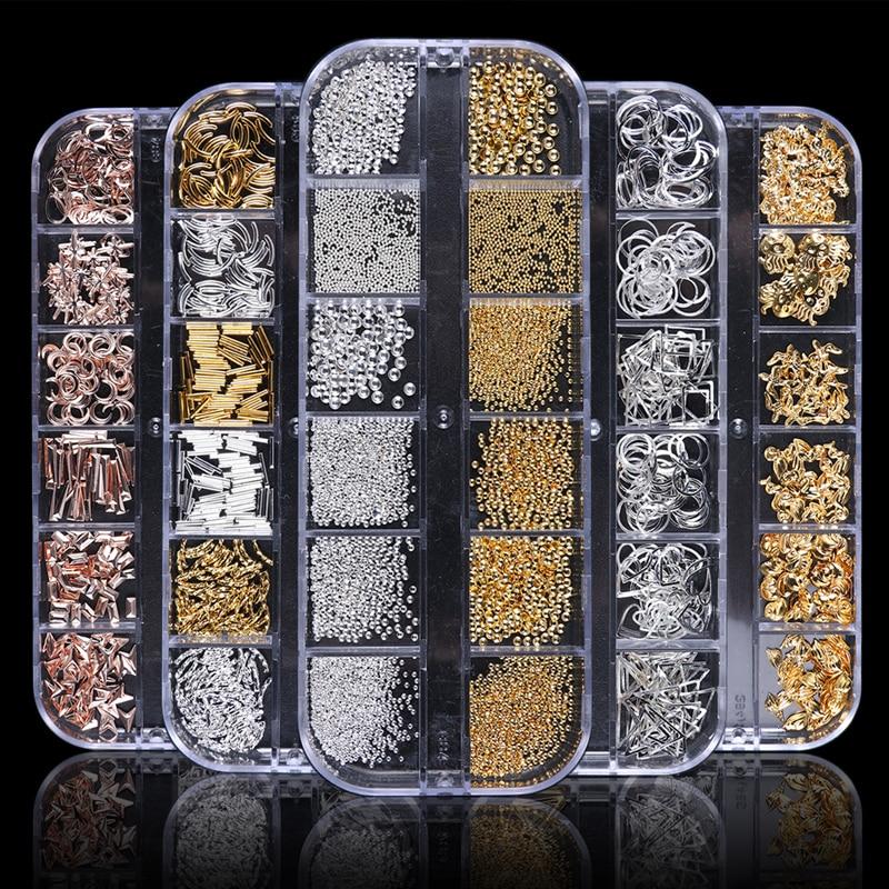 12 Grids Gold Silver Hollow Nail Art Decorations