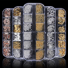 12 Grids Gold Silver Hollow Nail Art Decorations
